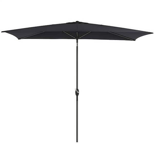 6.5 ft. x 10 ft. Rectangular Patio Umbrella in Black with Crank and Tilt, UV and Water Resistant