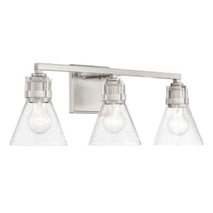 Chatham Square 23.5 in. 3-Light Brushed Nickel Vanity Light with Clear Seeded Glass Shade