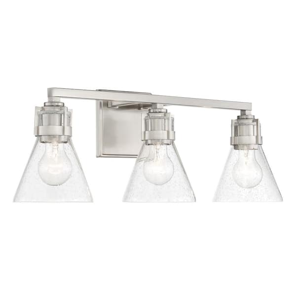 Minka Lavery Chatham Square 23.5 in. 3-Light Brushed Nickel Vanity Light with Clear Seeded Glass Shade