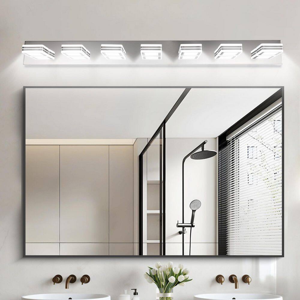 46 in. 7-Light Up and Down Chrome LED Vanity Light 360° Rotatable Lamp Head Wall Lifht for Bathroom with Acrylic Shade price history on PriceWatchPro