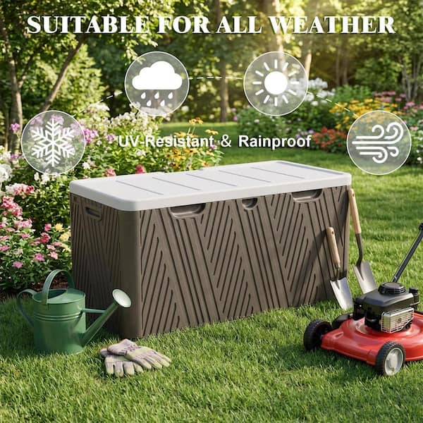 Aoodor 85 Gal. Medium Brown Plastic Resin Outdoor Storage Deck Box