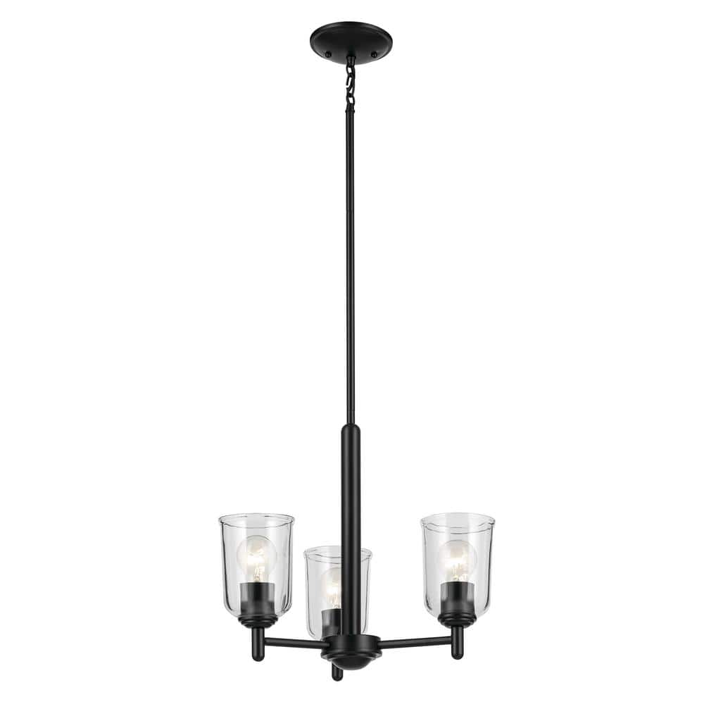 Shailene 17.5 in. 3-Light Black Traditional Clear Glass Shaded Bell Mini Chandelier for Dining Room price history on PriceWatchPro