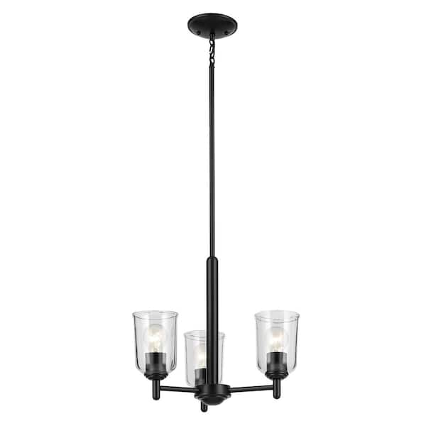 KICHLER Shailene 17.5 in. 3-Light Black Traditional Clear Glass Shaded Bell Mini Chandelier for Dining Room
