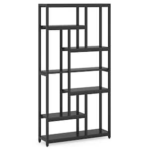 Obie 78.7 In. Modern Black Wood 10-Shelf Bookcase with Open Back, 7-Tier Display Shelves Organizer for Home Office