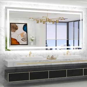 72 in. W x 36 in. H Rectangular Frameless with Frontlit & Backlit Anti-Fog LED Mirro Wall Mount Bathroom Vanity Mirror