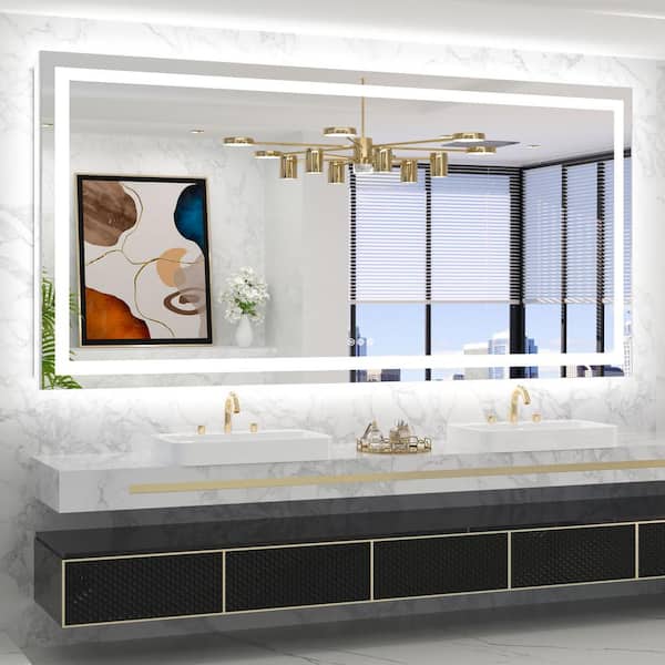 KeonJinn 72 in. W x 36 in. H Rectangular Frameless with Frontlit & Backlit Anti-Fog LED Mirro Wall Mount Bathroom Vanity Mirror