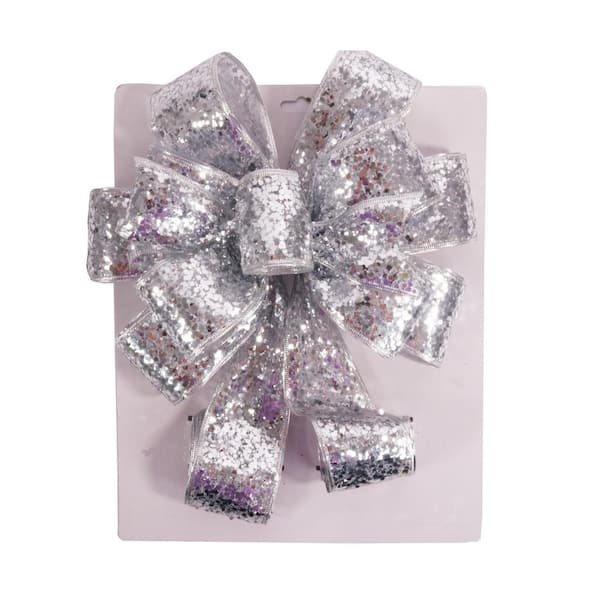 Santaland 11 in. x 31 in. Christmas Tree Topper Burlap Bow - Silver