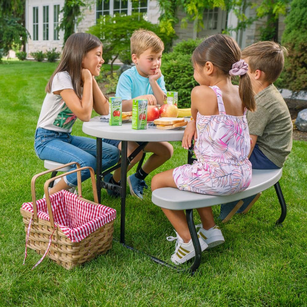 Gray Curved Shape Steel Kids Picnic Table with Stain Protection