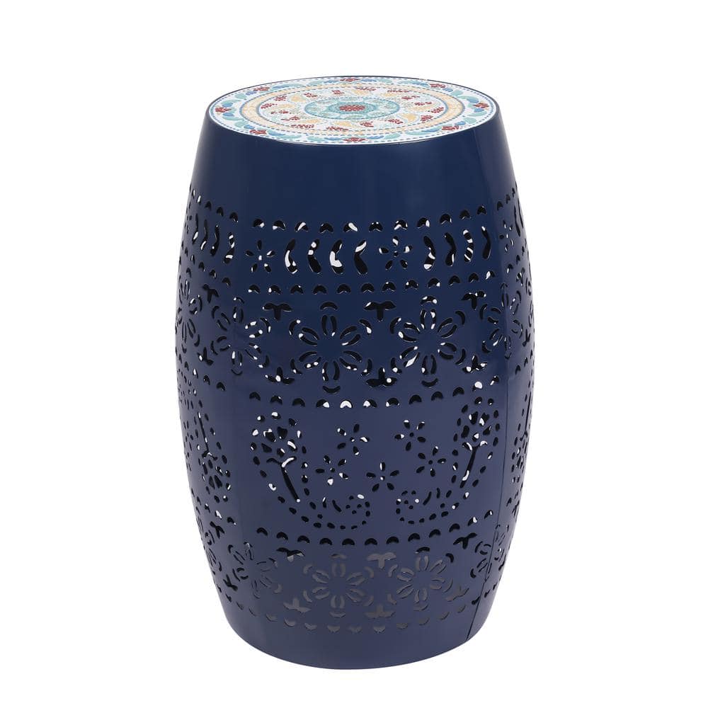 Vibrant Mosaic Side Table with Ceramic Tile Top and Unique Iron Frame