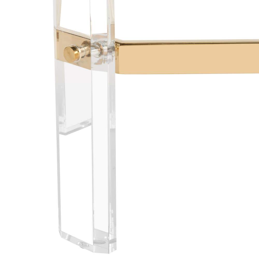 Black Acrylic and Brass Backless Bar Stool