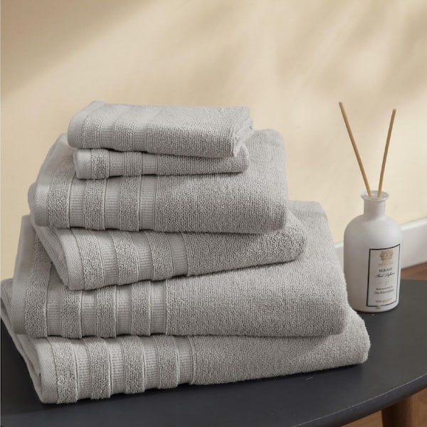 Felicity 6-PC Grey Solid Color Ribbed Dobby Border 100% Cotton Quick-Dry Towel Set