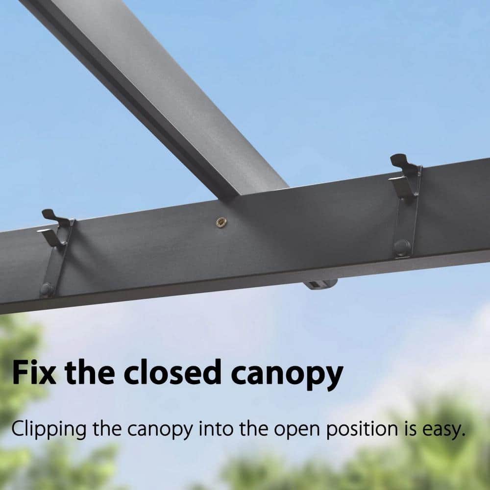 Gray Aluminum 9.5' x 13' Retractable Pergola with Canopy