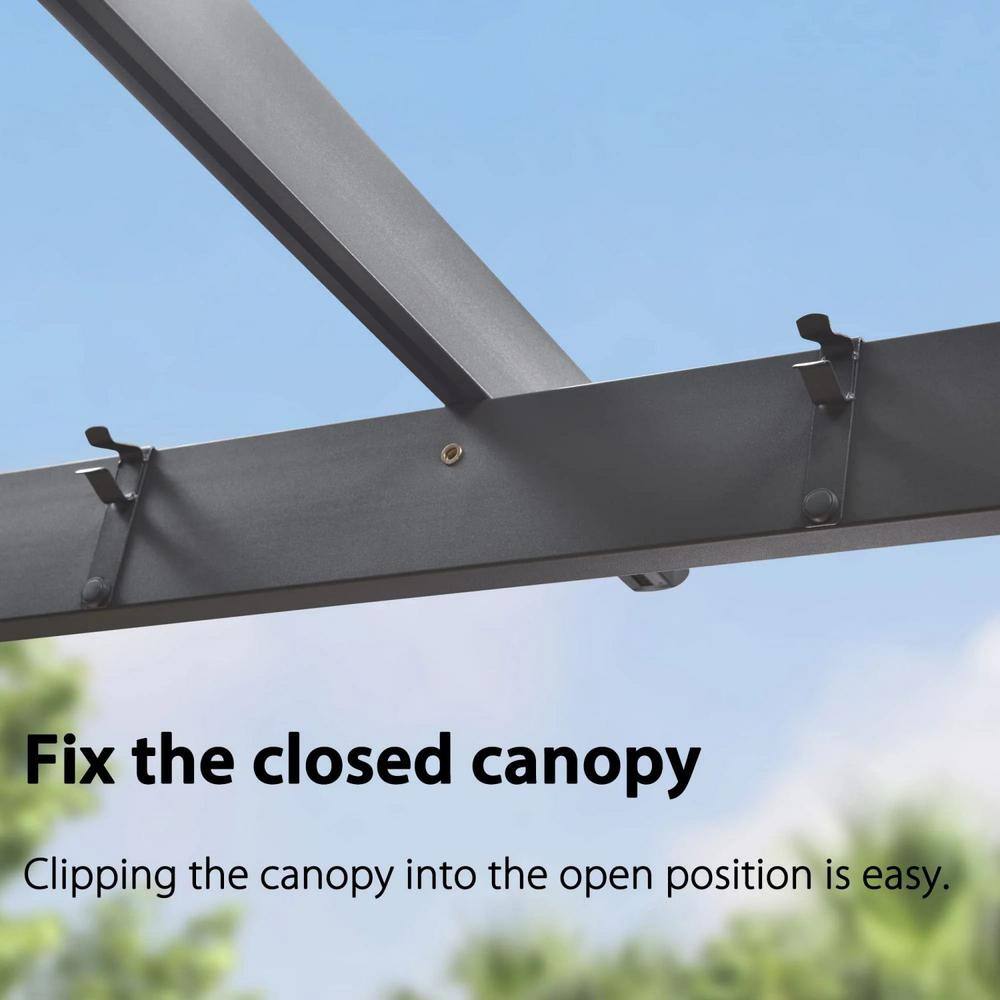 Gray Aluminum 9.5' x 13' Retractable Pergola with Canopy