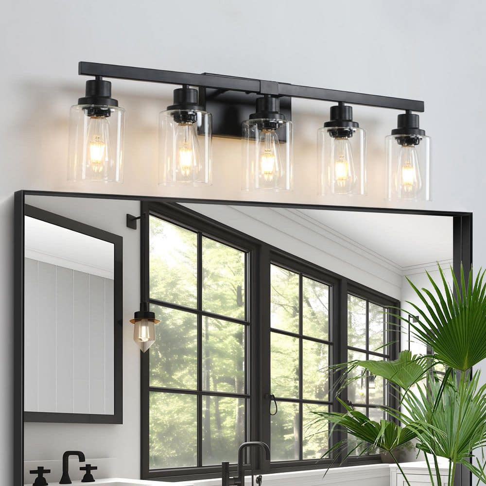 31.1 in. 5-Light Black LED Vanity Lights Fixture, Rustic Bathroom Light Fixture Bathroom Sconce, No Bulbs Included price history on PriceWatchPro