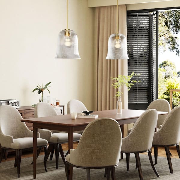 60-Watt 1-Light 11.5 in. Plated Brass Modern Island Mini Pendant Light Dining Kitchen Foyer Lighting With Glass Shade