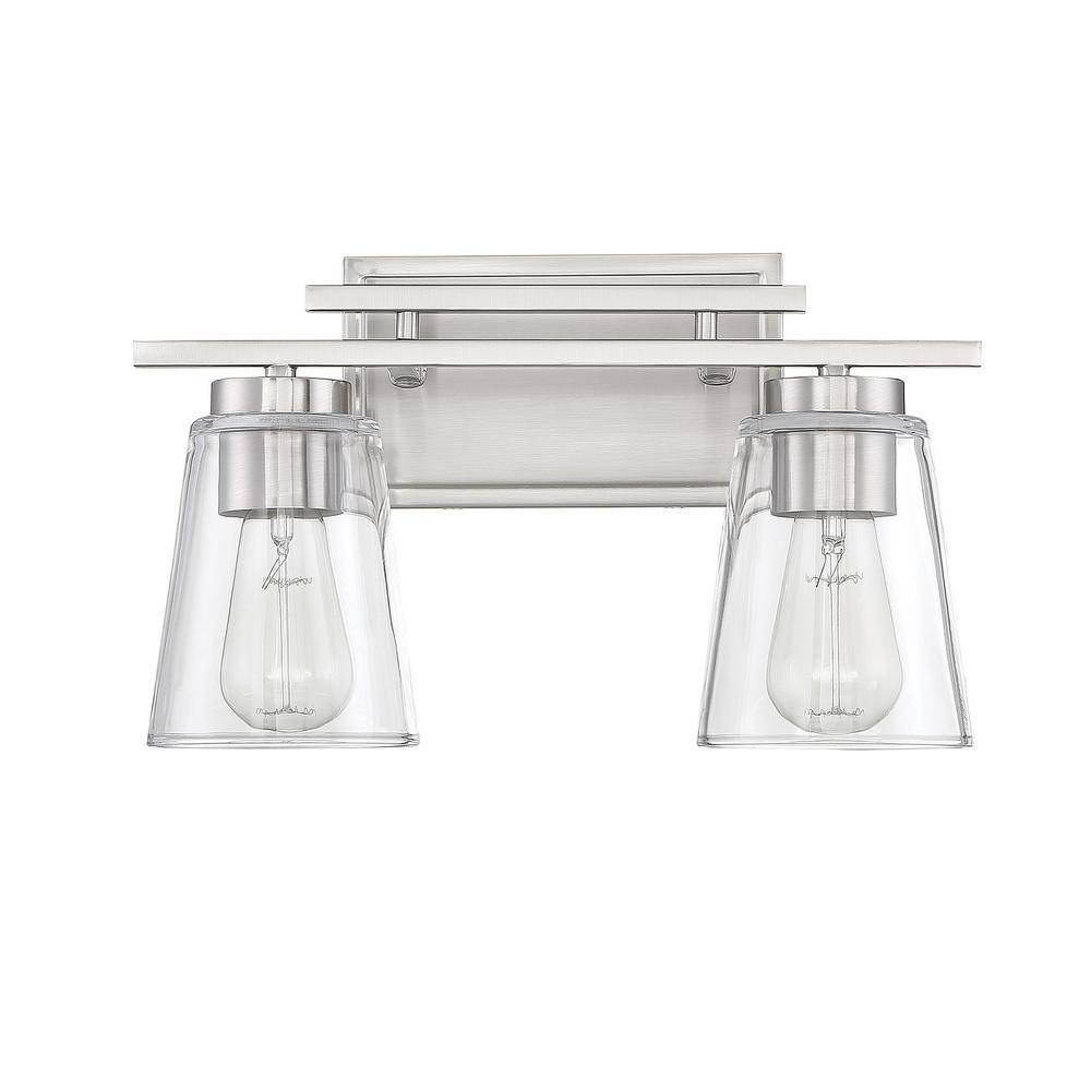 Satin Nickel 2-Light Bath Bar with Clear Glass Shades