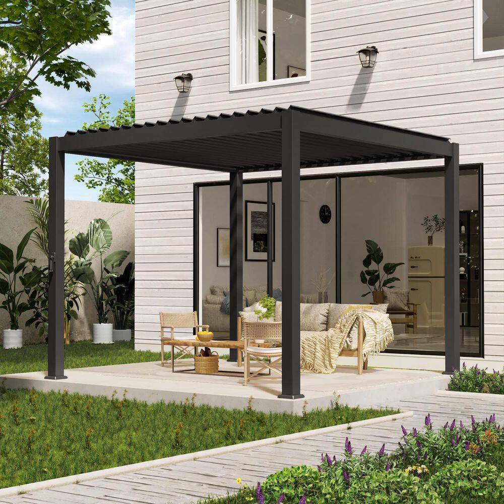 10 ft. x 10 ft. Modern Aluminum Frame Pergola for Outdoor Garden with Adjustable Louvered Roof, Gray price history on PriceWatchPro