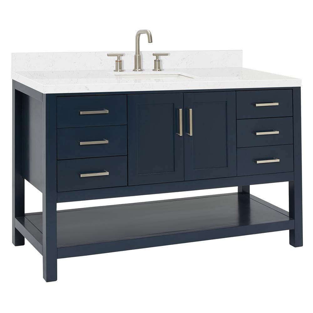 Midnight Blue 54" Freestanding Single Basin Vanity with Quartz Top