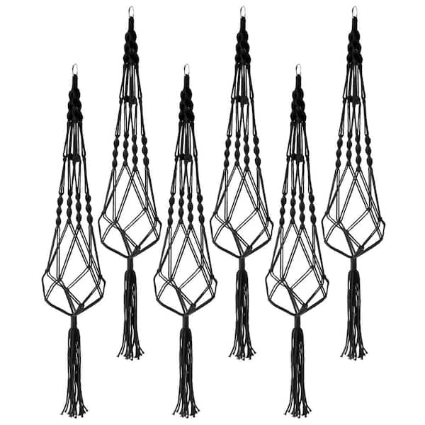 Macrame Plant Hanger, 12 in x 41 in Black Cotton Round Indoor/Outdoor Hanging Planter 6-Pack, For Home, Patio, Garden