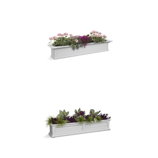 Yorkshire 48 in. x 12 in. and Fairfield 60 in. x 11 in. Self-Watering White Window Box Combo