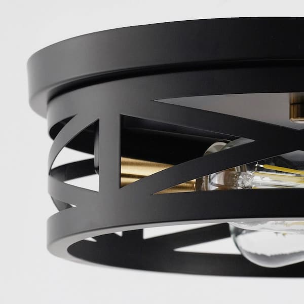 YANSUN 10.6 in. 2-Light Black Flush Mount Ceiling Light with