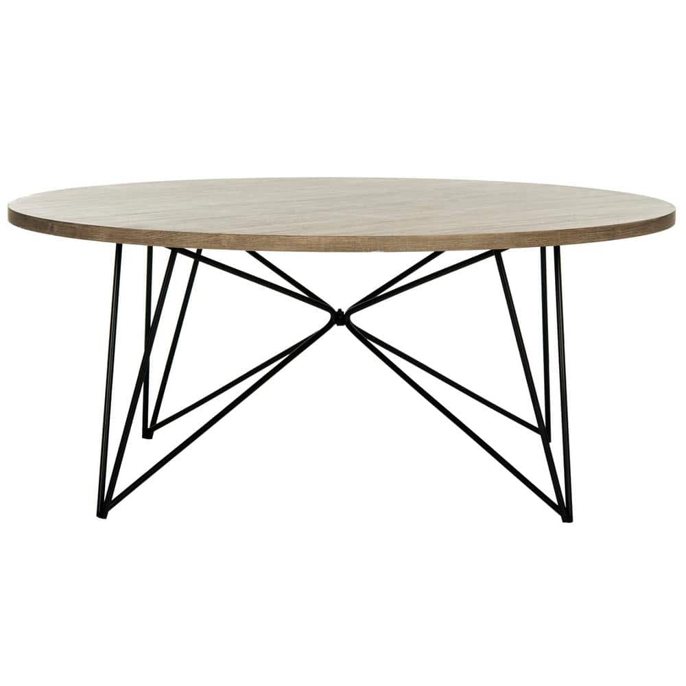 Light Oak and Black Round Wood Coffee Table