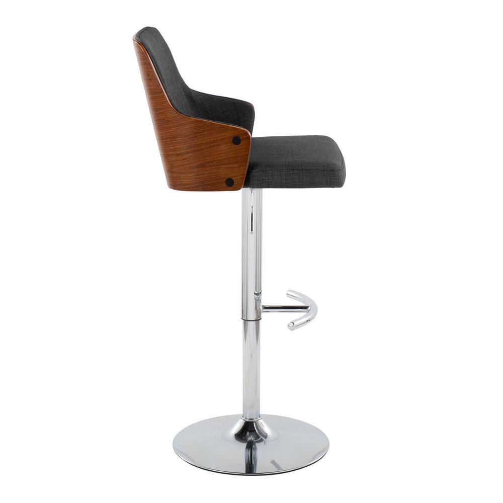 Stella Adjustable Gray Fabric and Walnut Wood Swivel Barstools