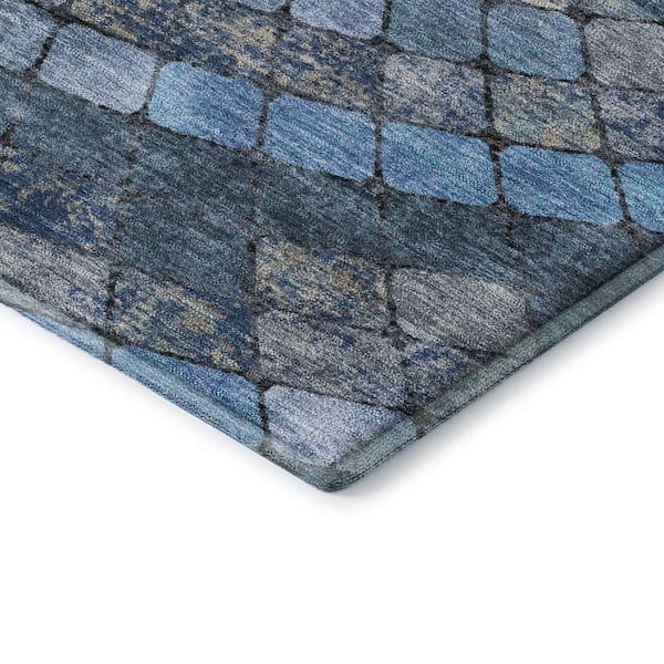 Mayfield Premium Machine Washable Abstract AMF2216 Navy 2 ft. x 7 ft. Runner Rug