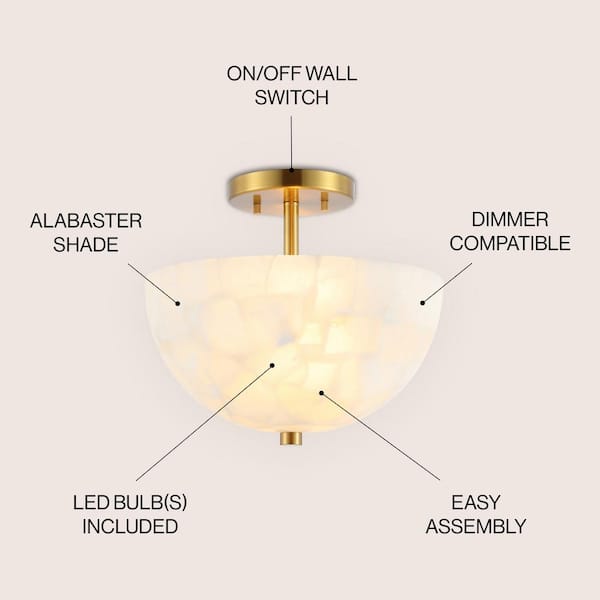 JONATHAN Y Celine 11.88 in. 2-Light Modern Contemporary Alabaster