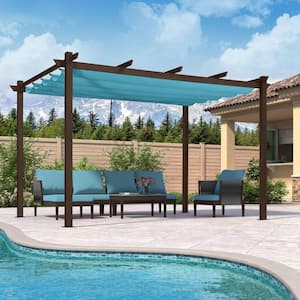 10 ft. x 13 ft. Bronze Aluminum Frame Morden Pergola with Turquoise Blue Retractable Sun Shade Canopy for Garden Grill