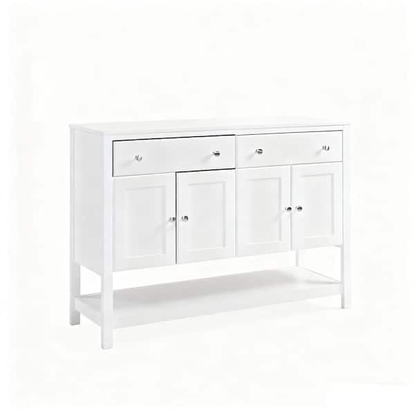 White Wood Sideboard Buffet Cabinet, Coffee Bar Cabinet Accent Kitchen Cabinet with Adjustable Shelves and Drawers