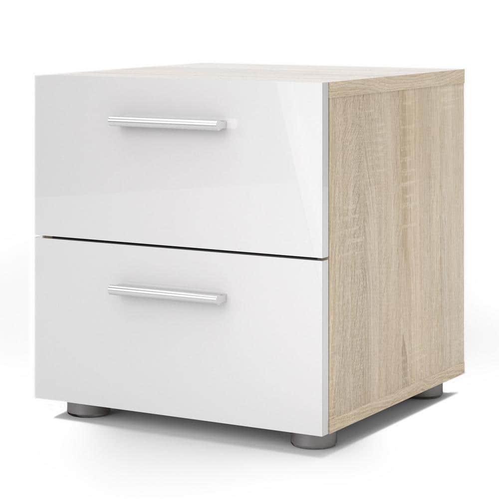 Austin 2-Drawer Oak and White High Gloss Nightstand