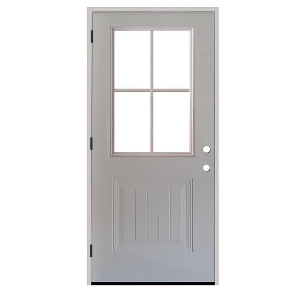 Steves & Sons 32 in. x 80 in. Element Series 4 Lite Plank Panel White Primed Steel Prehung Front Door