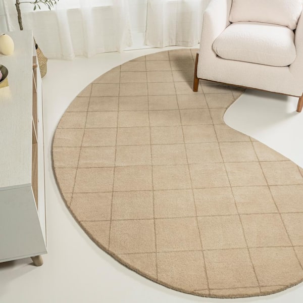 JONATHAN Y Bean Modern Plaid Grid Handwoven Wool Beige/Light Brown 5 ft. x 8 ft. Area Rug