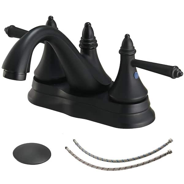 cadeninc 4 in. Centerset 2-Handle Bathroom Faucet With Pop-up Drain Assembly in Matte Black