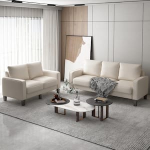 75 in. Square Arm Fabric Modern Straight 3-Seats Sofa with Loveseat in Beige