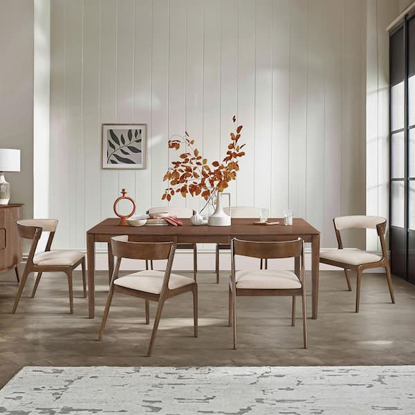 Lazzara Brixley Walnut Finish Textured Fabric Upholstered Dining Chair, (Set of 2)
