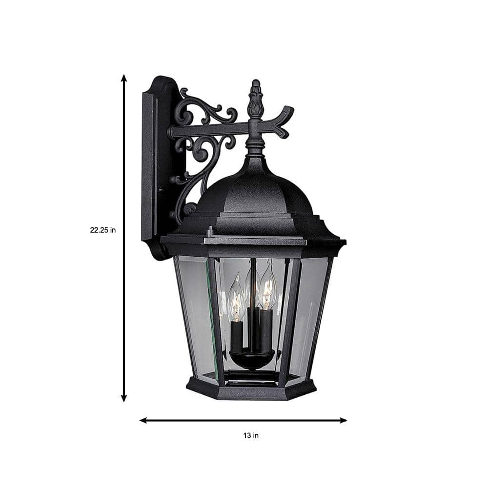 Welbourne Black Die-Cast Aluminum 3-Light Outdoor Wall Lantern