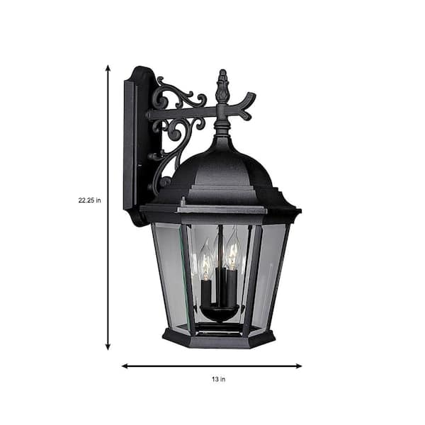 Welbourne Collection 3-Light Textured Black Clear Beveled Glass Traditional Outdoor Large Wall Lantern Light