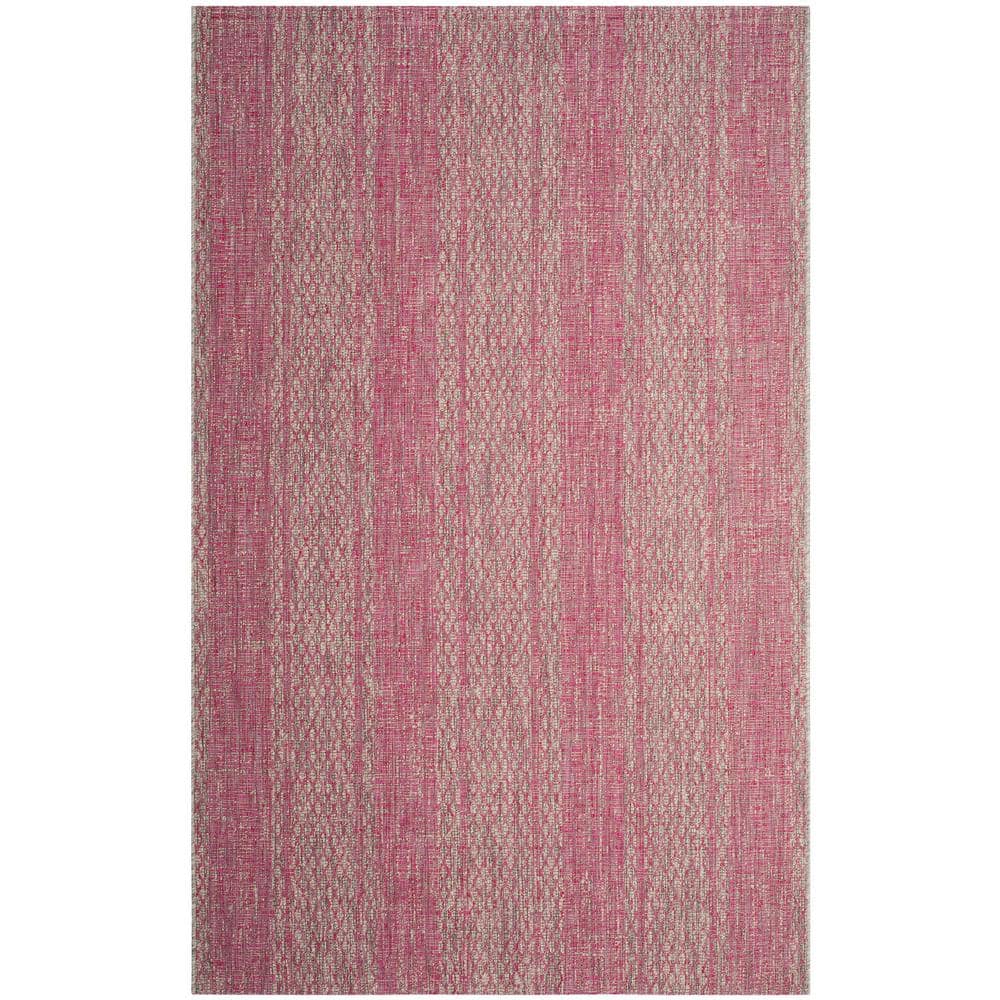 SAFAVIEH Courtyard Light Gray/Fuchsia 5 ft. x 8 ft. Geometric Indoor/Outdoor Patio Area Rug