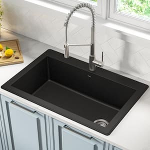 Forteza 33 Dual Mount Single Bowl Granite Kitchen Sink in Black