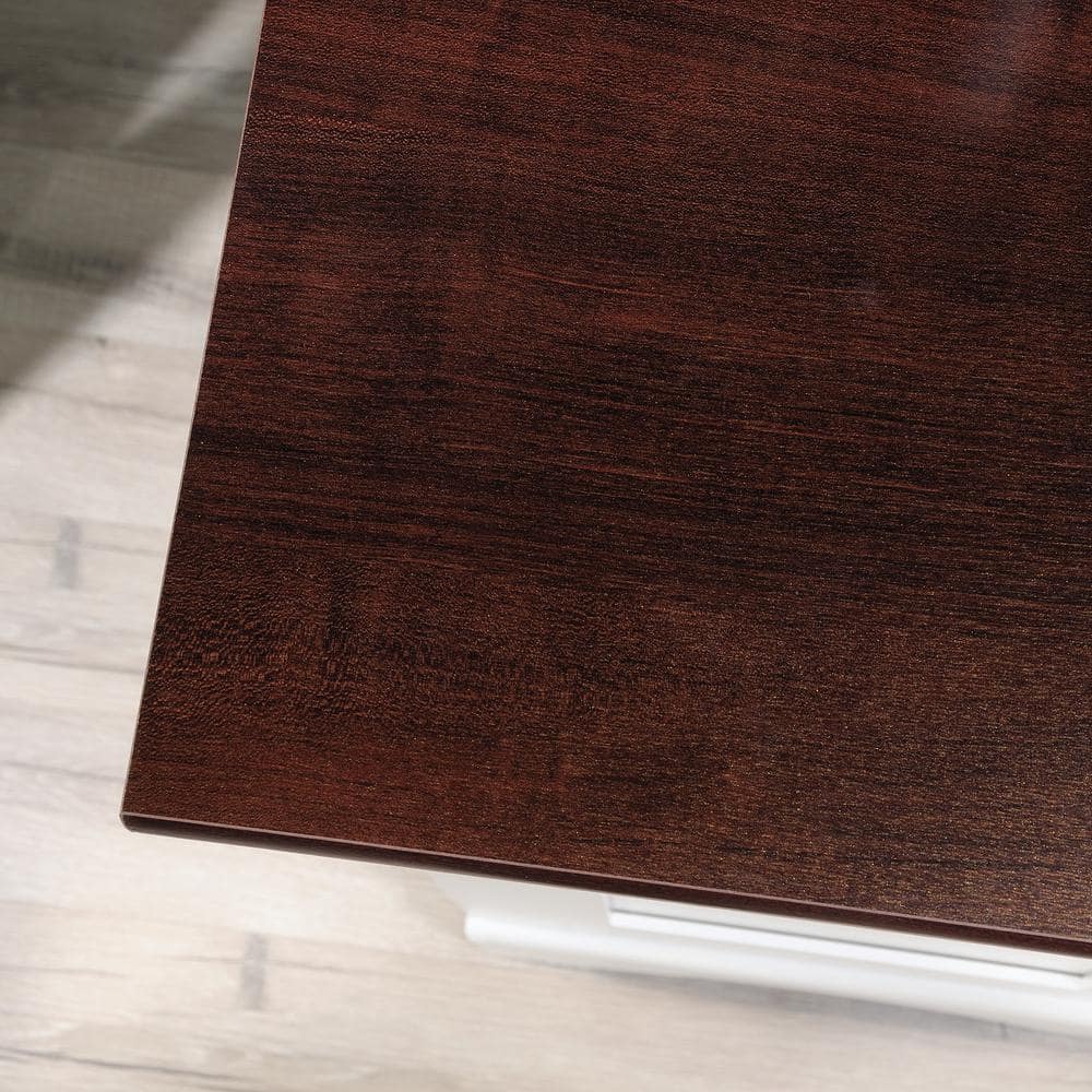 Soft White Multifunctional Computer Desk with Cherry Accent and Storage