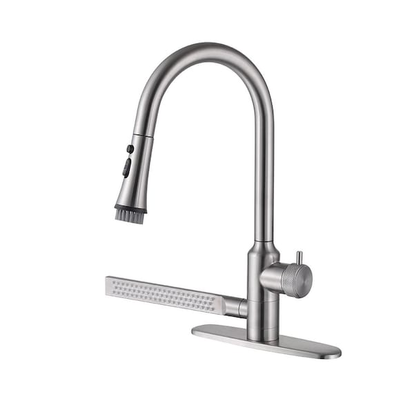 Single Handle Brushed Nickel 18.62 in. H Pull Out Sprayer Kitchen Faucet 2. 41GPM with Pull Down Side Spray