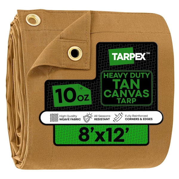 Heavy-Duty 10 oz. Canvas Tarp 8 ft. x 12 ft. Multi-Purpose Tan Protective Cover