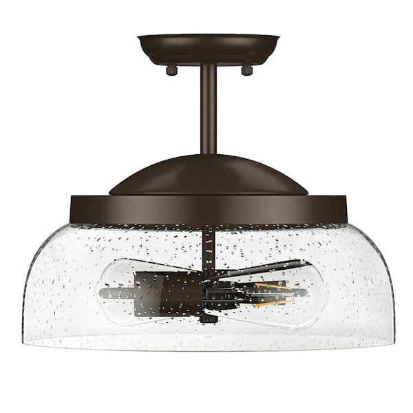 aiwen 2-Light Industrial Oil Rubbed Bronze Semi Flush Mount with Seeded Glass Shade Ceiling Light Fixture