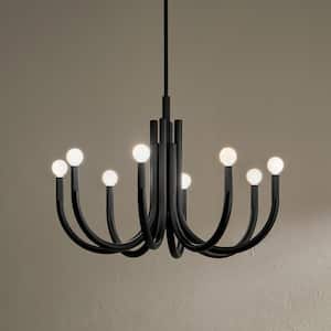 Odensa 29.25 in. 8-Light Black Modern Candle Circle Chandelier for Dining Room