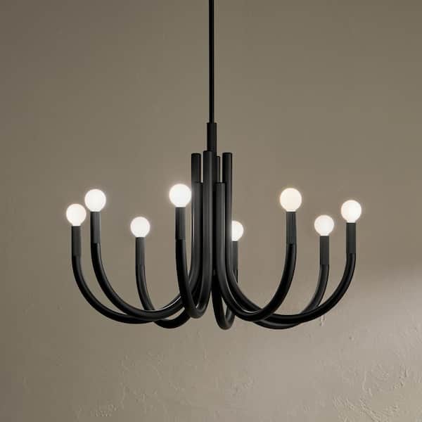 Odensa 29.25 in. 8-Light Black Modern Candle Circle Chandelier for Dining Room