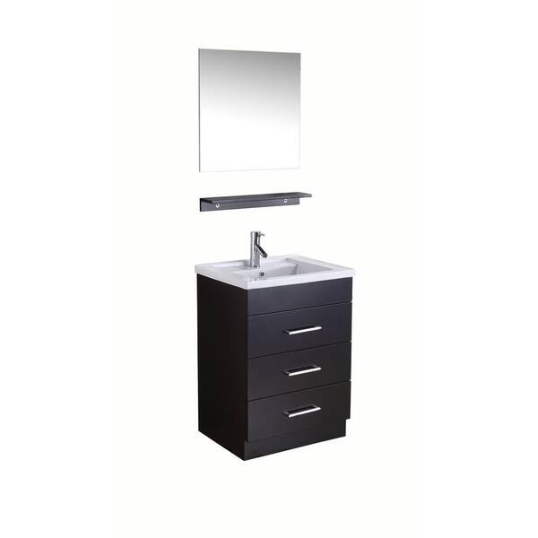 Virtu USA Milo 22-6/8 in. Single Basin Vanity in Espresso with Ceramic Vanity Top in White and Mirror-DISCONTINUED