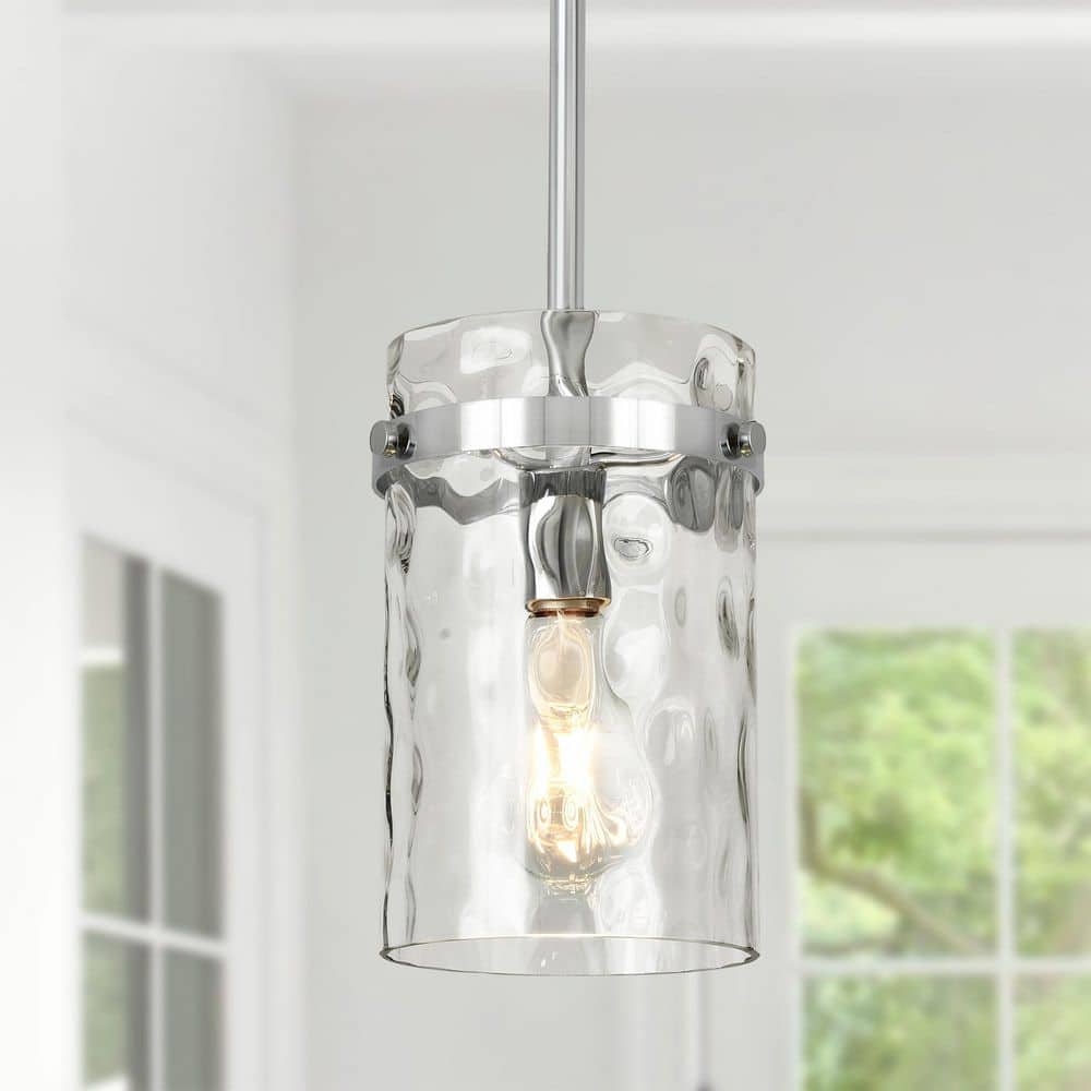 Jasslynn 60W Chrome Modern Adjustable Pendant Light Fixture with Cylinder Glass Shade-Kitchen Dining Room Foyer price history on PriceWatchPro