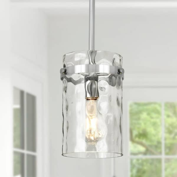 Jasslynn 60W Chrome Modern Adjustable Pendant Light Fixture with Cylinder Glass Shade-Kitchen Dining Room Foyer